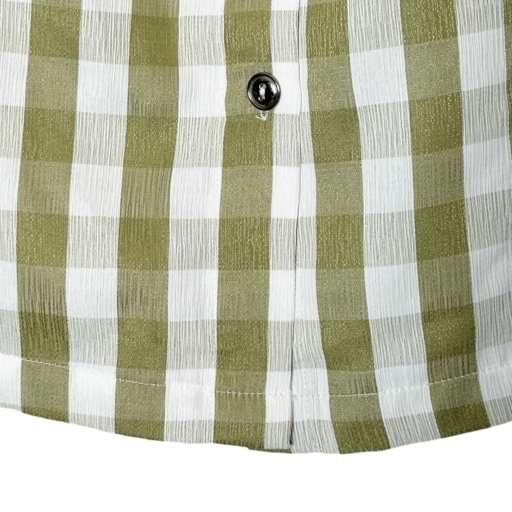 ModCloth A-line Skirt 10 NWT Green Gingham Plaid Retro Belted Button Front